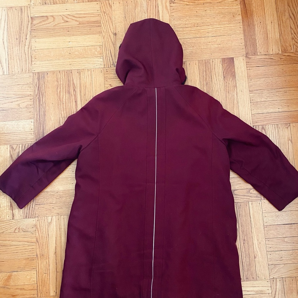 Women's ILGWU Vintage Burgundy Hooded Faux Fur Coat - Picture 2 of 16